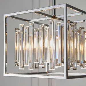 Hanging Ceiling Pendant Light Chrome & Crystal Gorgeous Modern Square Box Shade