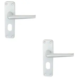 2 PACK - Rounded Contract Latch & Lock Door Handle - Satin Aluminium Lever on Backplate