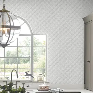 Laura Ashley Mr Jones White Geometric Smooth Wallpaper Sample