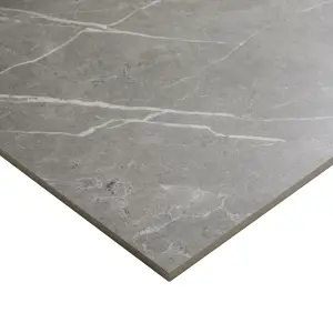 Ultimate Grey Matt Marble effect Porcelain Indoor Wall & floor Tile, Pack of 3, (L)595mm (W)595mm