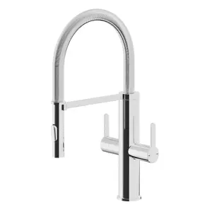 GoodHome Saffron Chrome-plated Twin lever Kitchen Spring neck Tap