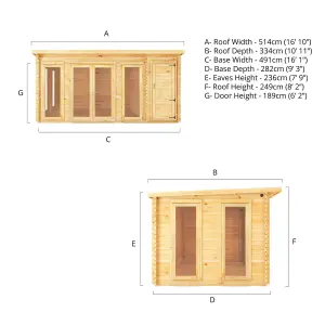 Waltons 5.1m x 3m Wooden 28mm Log Cabin with Side Shed Pent Summerhouse Garden Room 17ft x 10ft