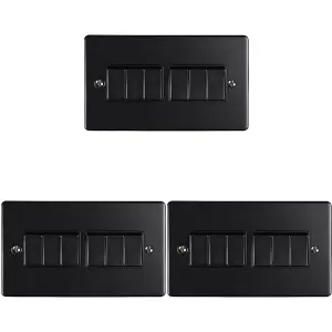 3 PACK 6 Gang Metal Multi Light Switch MATT BLACK 2 Way 10A Black Trim