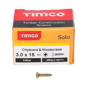 TIMCO Solo Countersunk Gold Woodscrews - 3.0 x 15 (200pcs)