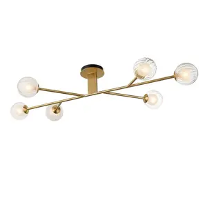 Luminosa Rome Multi Arm Glass Semi Flush Ceiling Lamp, Satin Brass Plate, Glass