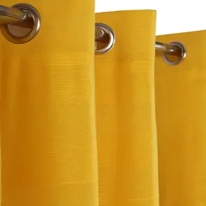 Homescapes Cotton Rajput Ribbed Yellow Curtain Pair, 66 x 72" Drop