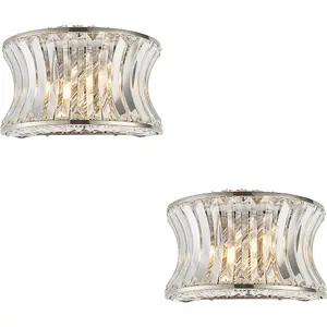 2 PACK Glass Dimmable Wall Light - Concave Effect Clear Crystals - Polished Nickel Edge