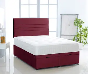 Burgundy Plush Foot Lift Ottoman Bed With Memory Spring Mattress And   Horizontal  Headboard 4FT6 Double