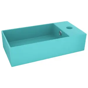 Belfry Bathroom Kettering 480mm L x 250mm W Ceramic Rectangular Sink with Overflow Light Green