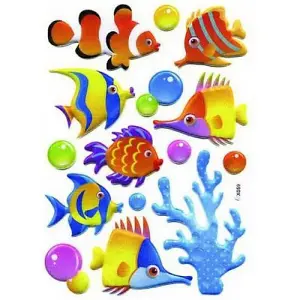 Fish Puffy Stickers Yellow/Orange/Blue (One Size)