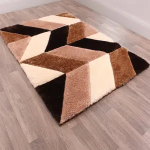 Natural Shaggy Modern Sparkle Geometric Optical/ (3D) Rug Easy to clean Living Room and Bedroom-60cm X 110cm