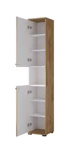 Fargo 17 Bathroom Cabinet H1930mm W350mm D300mm - White Gloss & Oak Golden Finish