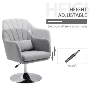 HOMCOM Swivel Accent Chair for Living Room Contemporary Vanity Armchair Adjustable Height Thick Cushion Lumbar Support Light Grey