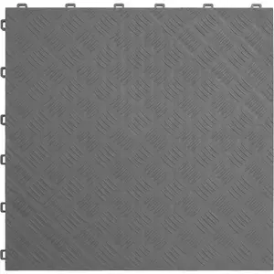 9 Pack Heavy Duty Anti-Slip Grey Treadplate Floor Tiles - 400x400mm Polypropylene