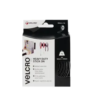 Velcro brand Black Hook & loop Tape (L)1m (W)50mm