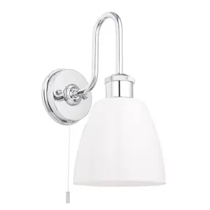 Luminosa Pozzuoli Bathroom Metal Wall Lamp, Chrome Plate, Gloss Opal Glass, IP44