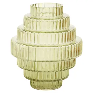 Interiors by Premier Tiered Small Green Glass Vase, Eye Catching Layered Modern Vase, Ribbed Glass Vase, Decorative Vase