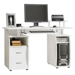 HOMCOM Computer Office Desk Table Workstation w/ Keyboard Tray, Drawer, White