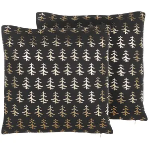 Set of 2 Cushions LEROY Cotton 45 x 45 cm Plant Black