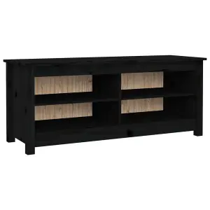 Shoe Bench Black 110x38x45.5 cm Solid Wood Pine