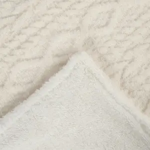 Cable Knit Blanket Sherpa Fleece Plush Supersoft Warm Throw, Cream - 130 x 160cm