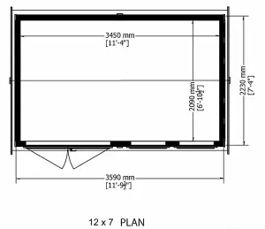 Shire 12 x 7 Feet Double Door with Two Opening Windows Dip Treated Garden Studio Summerhouse