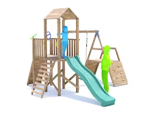 Dunster House Climbing Frame with Swing, Slide, Climbing Wall FrontierFort High