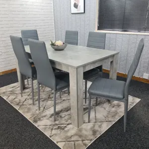 Grey Dining Table and 6 Chairs Stone Grey Effect Kitchen Dining Set for 6