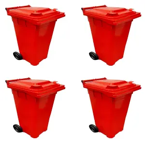 Large 240 Litre Red Coloured Outdoor Council Wheelie Bins Complete With Lid And Wheels