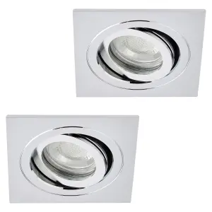 Litecraft Pack of 2 Chrome Modern IP65 Square Tiltable Bathroom Downlights