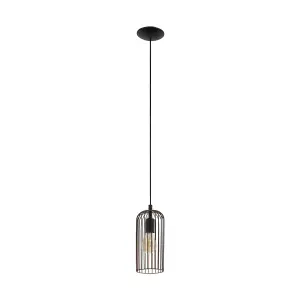 Hanging Ceiling Pendant Light Black & Copper Cage Shade 1 x 60W E27 Bulb