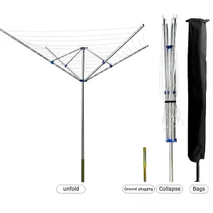 4 Arm 50M Aluminium Rotary Airer Washing Line With Garden Outdoor Laundry Drying Folding Clothes Dryer