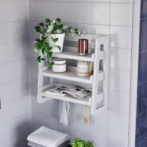 Hayle Matt White Wood Rectangular Wall-mounted Bathroom Shelf (D)20cm (H)53cm (L)20cm