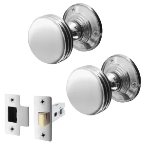 AFIT Lined Door Knob Set Polished Chrome - 1 Pair of Mortice Knobs (55mm) & Latch (76mm) for Internal Doors