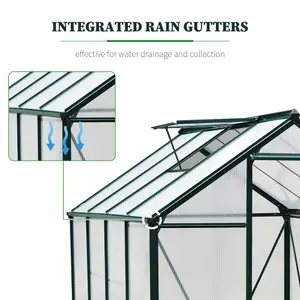 Outsunny 6x8ft Walk-In Polycarbonate Greenhouse Plant Grow Galvanized Aluminium