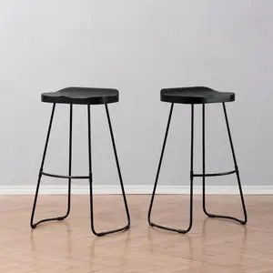 Gallitzin Solid Wood Kitchen Counter Bar Stool (Set of 2) Black / Bar Stool (76.25cm Seat Height)