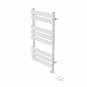 Rinse Bathrooms 800x500mm White Designer Flat Panel Electric Heated Towel Rail Thermostatic Timer Bathroom Towel Radiator 400W