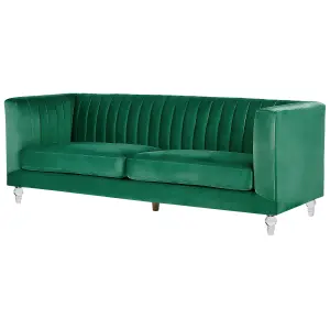 3 Seater Velvet Fabric Sofa Green ARVIKA