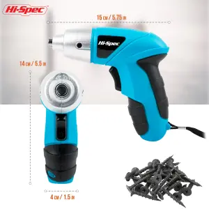 Hi-Spec 27pc 3.6V Blue Compact Electric Power Screwdriver & Driver Bit Set. USB Rechargeable for Cordless Screwdriving