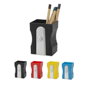 Red Pencil Sharpener Shaped Home Office, School Desk Organiser Plastic Pen Pot Holder