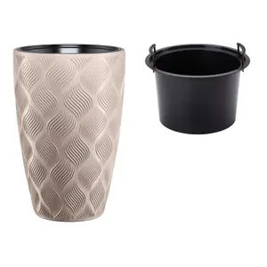 Round Tall Plant Pot Elegant Large Flower Indoor Outdoor Garden Planters Flow Taupe H 48cm x D 29cm