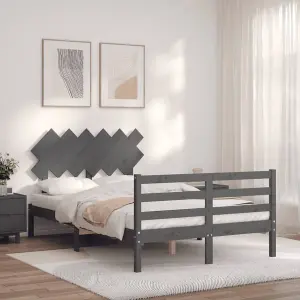 Berkfield Bed Frame with Headboard Grey Double Solid Wood