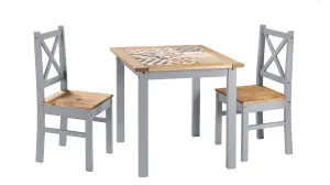 Salvador Tile Top Dining Set 2 Chairs Slate Grey Dist Waxed Pine