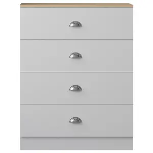 4 Drawer Chest Of Drawers Matt White Finish With Light Oak Top