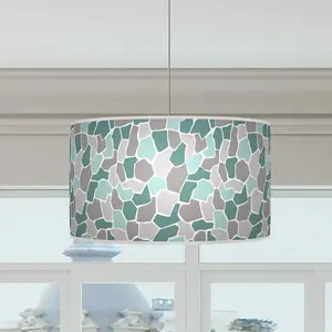 Handmade Lampshade Light Shade - Giclee Printed Fabric - Teal Grey Pebble ID003 - For Table or Floor - Size 20" (50 x 26cm)