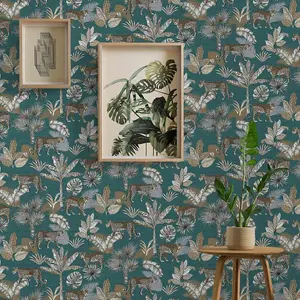 Grandeco Jungle Fever Leopard Teal Wallpaper JF2104