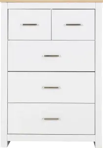 Portland 5 Drawer 3 and 2 Chest in White with Oak Effect Finish