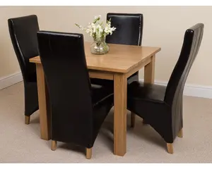 Oslo 90 x 90 cm Oak Small Dining Table and 4 Chairs Dining Set with Lola Black Leather Chairs