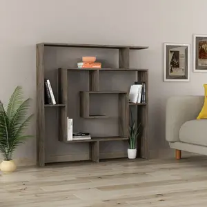 Labirent Bookcase | Modern Maze-Design Freestanding Unit with 5 Shelves Dark Coffee