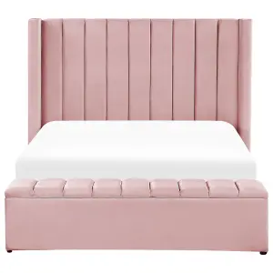 Velvet EU Double Size Bed with Storage Bench Pink NOYERS